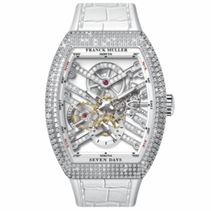V45 Vanguard Stainless Steel Seven Days White Diamonds Case and Skeleton Movement - White