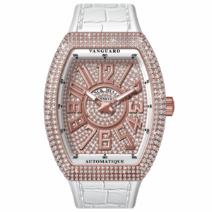 V45 Vanguard Slim Rose Gold White Diamonds Case and Dial - White