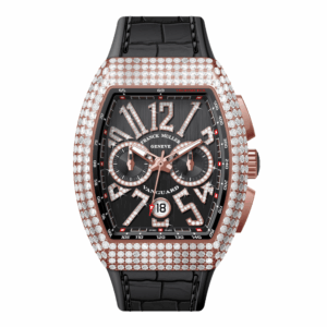V41 Vanguard Chrono Rose Gold White Diamonds Case and Numerals - Black