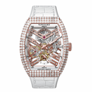 V41 Vanguard Skeleton Seven Days Rose Gold White Diamonds Case - White