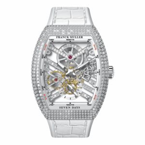 V41 Vanguard Skeleton Seven Days Stainless Steel Full Diamonds - White