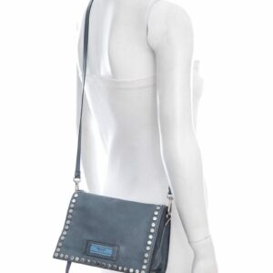 Prada Slate Blue Leather Studded Etiquette Crossbody Handbag