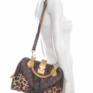 LV fresh Brown Monogram Leopard Pleated Steamer Handbag