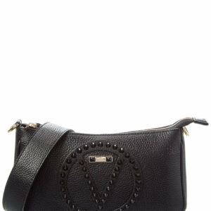 Valentino By Mario Valentino Jeanette Rock Leather Shoulder Bag ONE SIZE Black