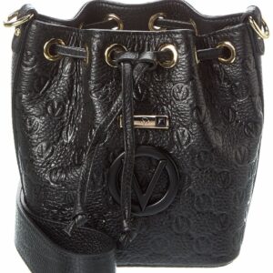 Valentino By Mario Valentino Jules Dollaro Monogram Leather Bucket Bag ONE SIZE Black