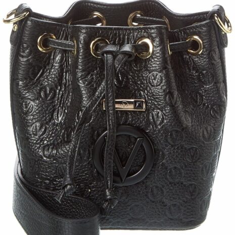Valentino By Mario Valentino Jules Dollaro Monogram Leather Bucket Bag ONE SIZE Black