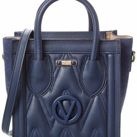 Valentino By Mario Valentino Eva Diamond Leather Tote ONE SIZE Blue