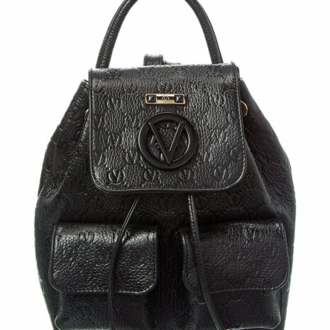 Valentino By Mario Valentino Abraham Dollaro Monogram Leather Backpack ONE SIZE Black