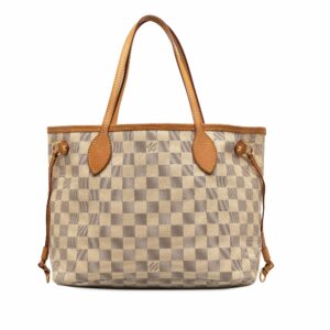 White LV Damier Azur Neverfull PM Tote Bag