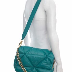 Prada Teal Puffed Leather Patchwork Handbag with Gold Strap