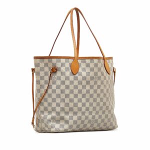 White LV Damier Azur Neverfull MM Tote Bag