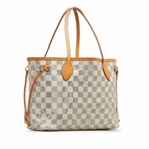 White LV Damier Azur Neverfull PM Tote Bag
