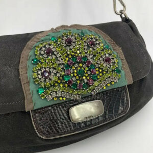Prada Black Suede Rhinestone Alligator Flap Shoulder Bag