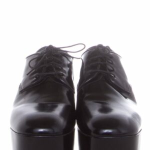 Prada Black Leather Heel Derby Loafers SZ 38.5
