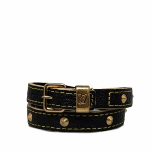 Black LV Studded Suhali Double Wrap Bracelet