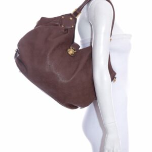 LV Brown Leather Monogram Mahina Hobo Handbag