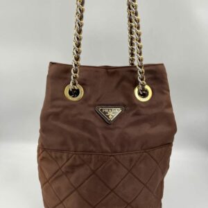 Prada Nylon Tote with Chain Handle - Brown