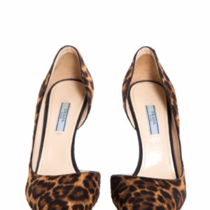 Prada Leopard Pony Hair Pointed Toe Heels SZ 39.5