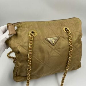 Prada Nylon Tote with Chain Handle - Beige