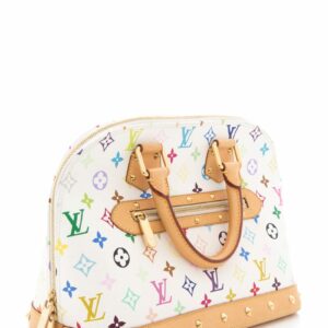 LV White Multicolor Logo Alma Handbag