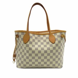 White LV Damier Azur Neverfull PM Tote Bag