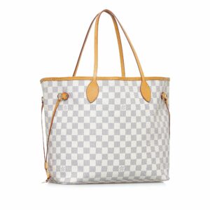 White LV Damier Azur Neverfull MM Tote Bag