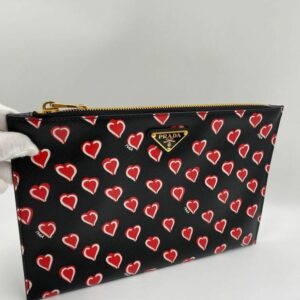 Prada Saffiano Leather Heart Print Clutch Bag