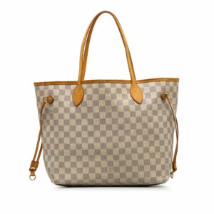 Beige LV Damier Azur Neverfull MM Tote Bag