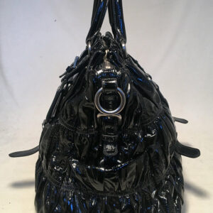 Prada Black Patent Leather Gaufre Ruched Shoulder Bag Tote