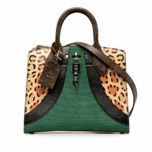 Green LV Monogram Leopard Print Calfskin Corduroy City Steamer PM Satchel