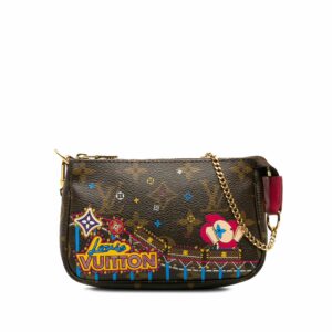 Brown LV Monogram Vivienne Christmas Print Mini Pochette Accessoires Shoulder Bag