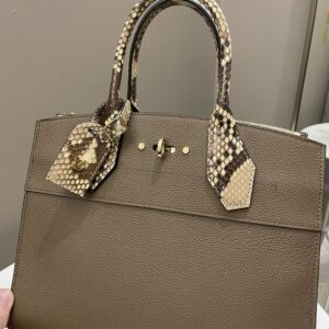 LV Exotic City Steamer MM Taupe Grainy Leather / Python