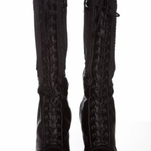 Prada Black Satin Lace-up Square Toe Boots SZ 39.5