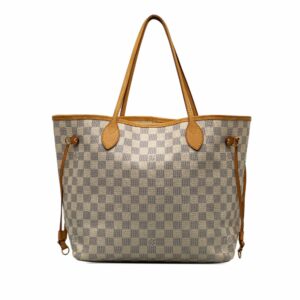 White LV Damier Azur Neverfull MM Tote Bag