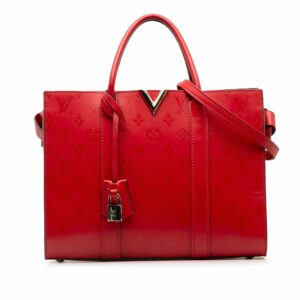Red LV Monogram Cuir Plume Very Tote MM Satchel