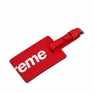 Red LV x Supreme Epi Logo Luggage Tag