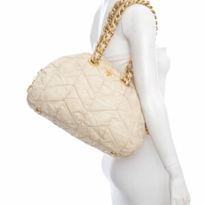 Prada Cream Quilted Puff Nylon Handbag