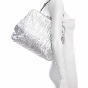 Prada Silver Leather Top Handle Handbag