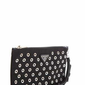 Prada Black & Silver Grommet Studded Pouch