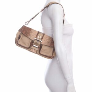 Prada Beige Nylon Python Shoulder Handbag