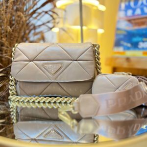 Prada System nappa leather patchwork bag in water lily color.