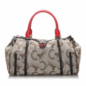 new Celine Brown Beige Canvas Fabric Handbag France