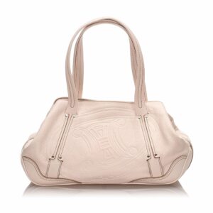 new Celine White Calf Leather Embossed Logo Shoulder Bag France