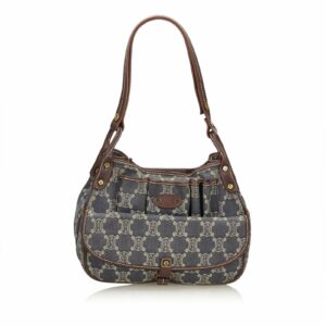 new Celine Blue Navy Denim Fabric Macadam Shoulder Bag France