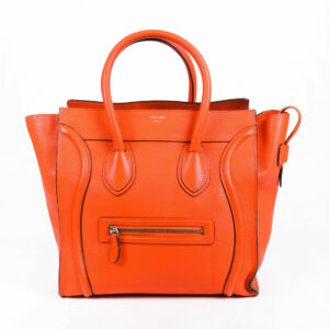 Celine Bag Mini Luggage Orange Drummed Calfskin