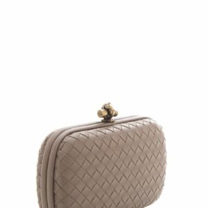 Bottega Veneta Brown Woven Leather Knot Clutch