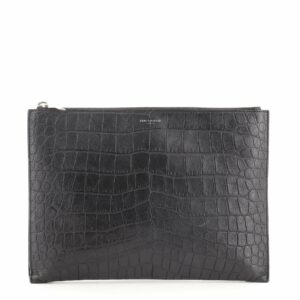 Zip Pouch Crocodile Embossed Leather Medium