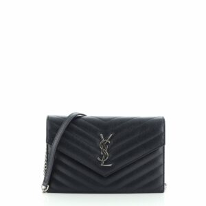 Classic Monogram Wallet on Chain Matelasse Chevron Leather Small