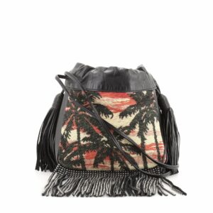 Helena Bucket Bag Jacquard with Studded Fringed Leather Small