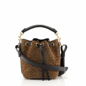 Emmanuelle Bucket Bag Leopard Print Suede Small
